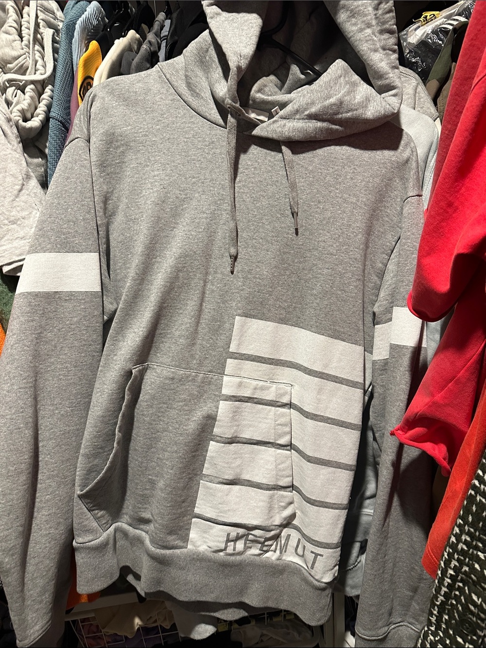 Gray Helmut Lang Striped Pullover Hoodie